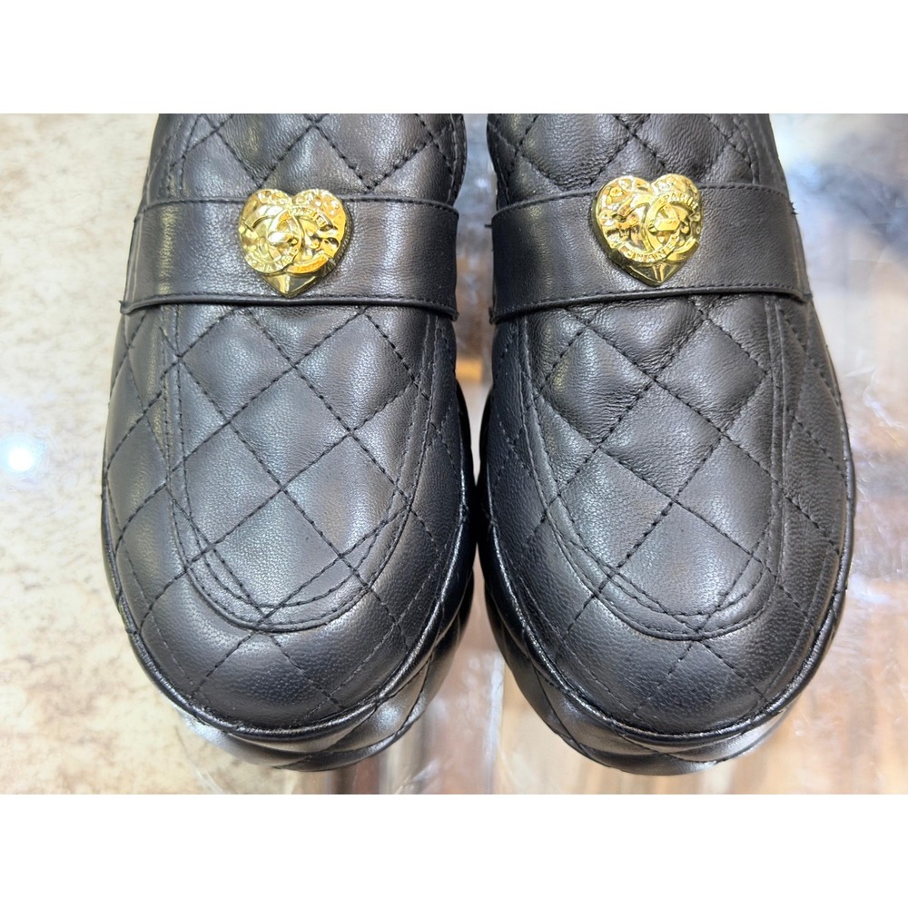 Chanel Black Quilted Leather Heart CC Logo Platform Loafers G39732 39C - Picture 1 of 8